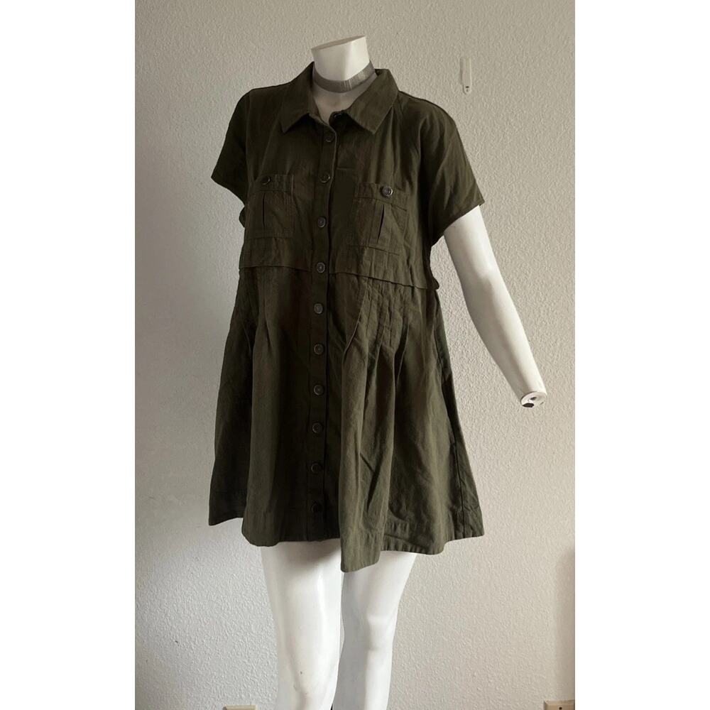 Free People Ronnie Cotton Poplin Mini Shirtdress Oversize Fit Olive Small - Picture 5 of 8